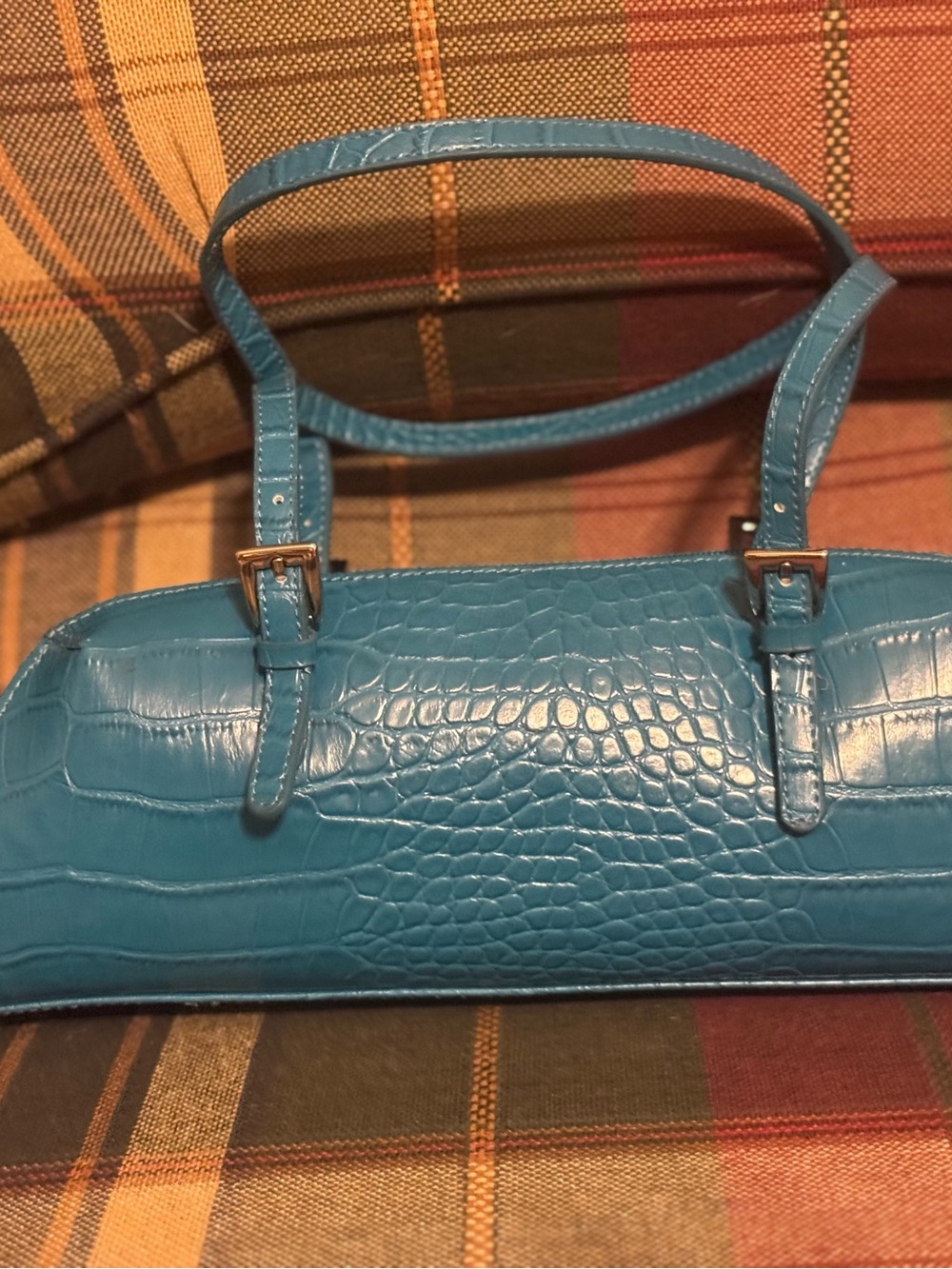 Bisou Bisou Small Turquoise Croc-Embossed Shoulder Bag VGUC 😊😊